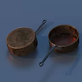 Vintage Copper Cookware Two Piece Set With Handles Old Rustic Design 3d model