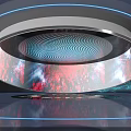 Large Circular LED Screen With Red White Wave Pattern Waterfall Effect And Blue Lighting 3d model