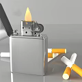 Shiny Silver Lighter With Open Lid And Burning Flame Near Cigarettes