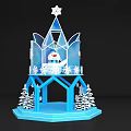Winter Themed Photo Spot With Blue Ice Castle Star Snowman Snowflakes And Pine Trees
