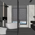 Modern Bathroom Interior with Marble Walls Glass Shower Enclosure and Freestanding Bathtub