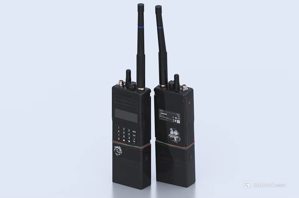 Two Black Wireless Doorbell Devices With Antenna Button And Display Screen 3d model 
