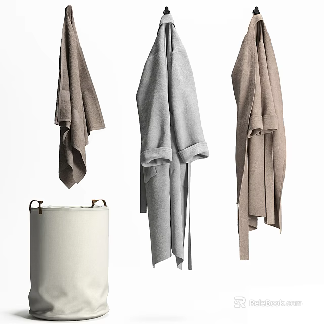 Stylish Hanging Clothes With Beige Storage Basket 3d model 