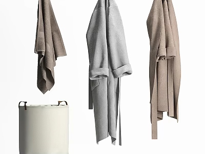 Stylish Hanging Clothes With Beige Storage Basket 3d model