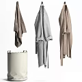 Stylish Hanging Clothes With Beige Storage Basket 3d model