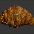Golden Brown Croissant With Sesame Seeds On Black Reflective Background
