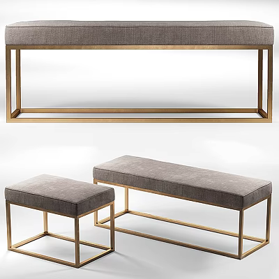 Modern Home Decor Sofa Bench With Gold Metal Frame And Gray Fabric Cushion Design 3d model