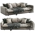 Light Gray Multi Seater Sofa With Cozy Pillows And Throw Blanket 3d model