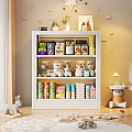 Storage Shelf with Stuffed Toys Food Boxes in Cozy Kids Living Room