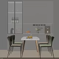 Modern Dining Table Set With Green Chairs Cabinet Fruit And Plant Decor