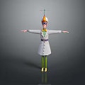 3D Character In White Lab Coat With Purple Bow Tie Green Pants And Antenna Device