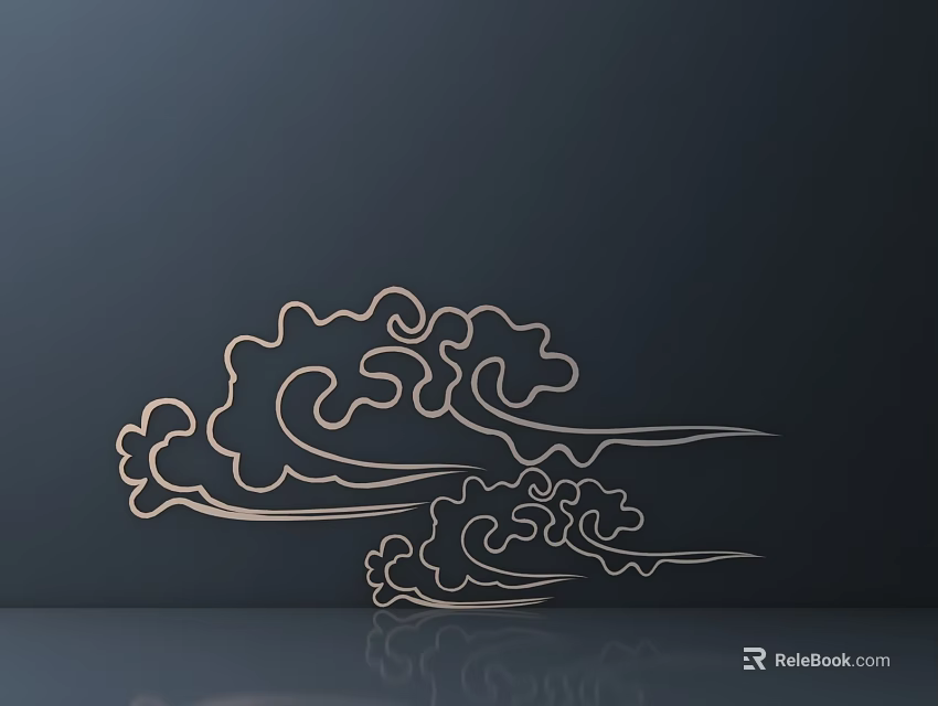 Elegant Intricate Golden Cloud Pattern Carving On Dark Background With Reflection 3d model 
