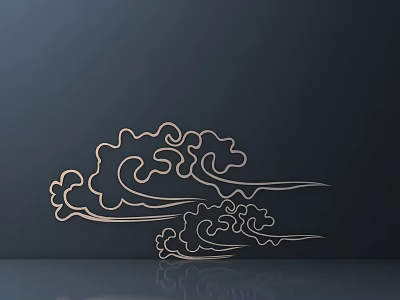 Elegant Intricate Golden Cloud Pattern Carving On Dark Background With Reflection 3d model