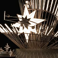 Modern Golden Art Installation With Large Star Decoration Illuminated Spheres And Stepped Base