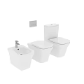 Modern White Toilets And Sink In Gray Bathroom Interior Design