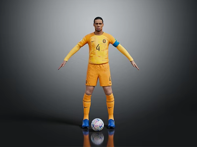 Professional Yellow Soccer Jersey Number 4 Captain Armband Football Boots and Ball Equipment 3d model