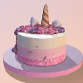 Colorful Unicorn Cake Decorated With Pink Purple Roses Unicorn Ears Golden Horn And Eyelashes