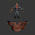 Red Haired Adventurer With Fantasy Creature On Yellow Red Platform With Blue Accents