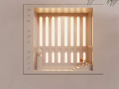 Decorative Lights In Arched Interior With Vertical Light Strips Warm Glow And Steps 3d model