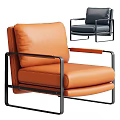 Modern Orange Leather Single Sofa With Black Metal Frame And Armrests 3d model