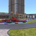Residential Landscape With High Rise Buildings And Central Water Fountain Featuring Rockery And Green Plants