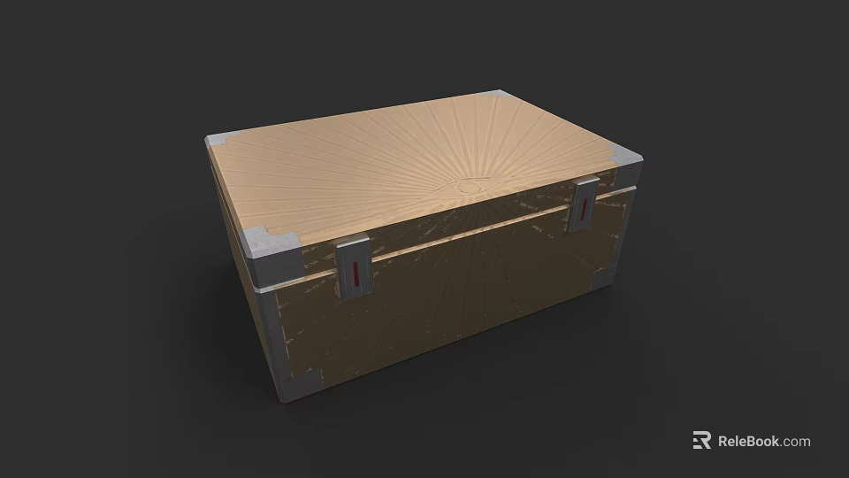Intricate Sculpture Carving On Wooden Box With Radiant Pattern And Metal Clasps 3d model 