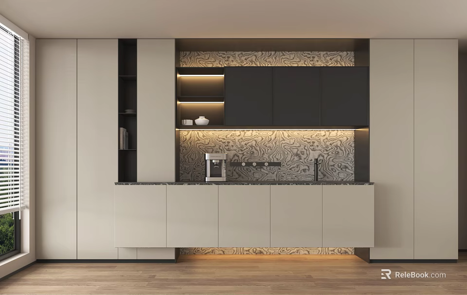 Modern Sleek Sideboard Cabinet With Built In Warm Ambient Lights And Multi Functional Storage Design 3d model 