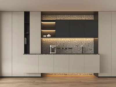 Modern Sleek Sideboard Cabinet With Built In Warm Ambient Lights And Multi Functional Storage Design 3d model