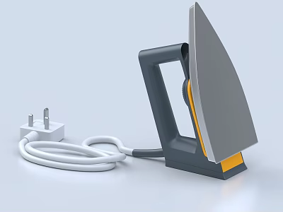 Modern Electric Iron With Grey Yellow Design And Plug Cable For Household Use 3d model