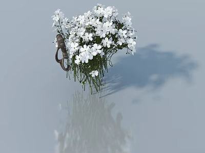 Elegant Hinged Door Decorated With White Flowers And Metal Hook On Gray Background With Reflection 3d model