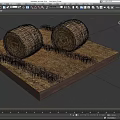 Two Round Hay Bales Placed On Square Wooden Base With Dry Straw
