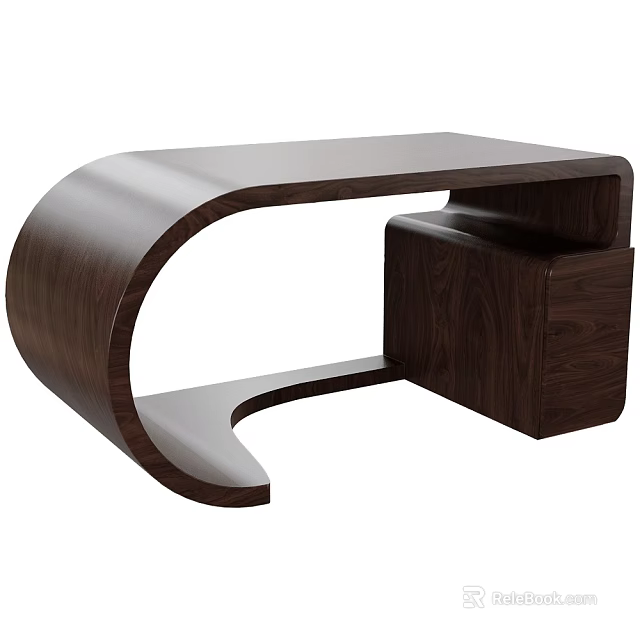 Modern Walnut Desk With Curved Design And Built In Storage Compartment 3d model 