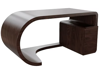 Modern Walnut Desk With Curved Design And Built In Storage Compartment 3d model