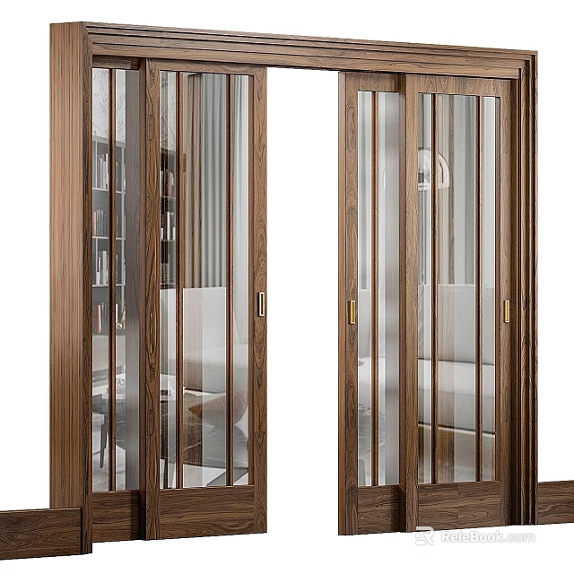 Modern Wooden Frame Glass Sliding Doors For Interior Space Dividing Design 3d model 