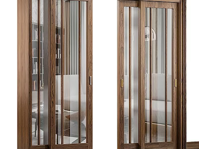Modern Wooden Frame Glass Sliding Doors For Interior Space Dividing Design 3d model