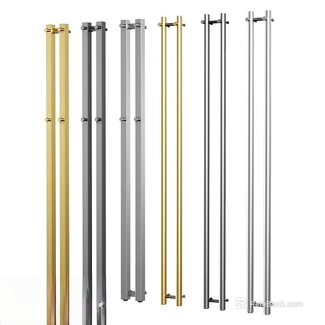 Modern Open Concept Kitchen Design With Stylish Door Handles In Gold Silver Finishes 3d model 