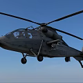 Military Attack Helicopter Flying in Clear Blue Sky with Rotor Blades and Armaments