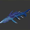 Blue Dragon 3D Model With Purple Fins Sharp Teeth And White Claws