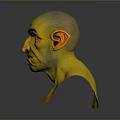 Fantasy Creature Bust With Yellow Skin Large Ears And Wrinkled Face