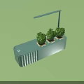 Decorative Ornament Set with Green Container Three Green Plants and Overhead Light 3d model