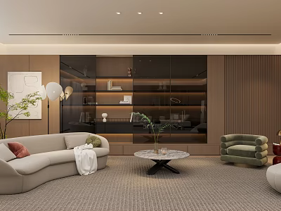 Elegant Modern Living Room Interior with Beige Sofa Green Armchair and Marble Coffee Table 3d model