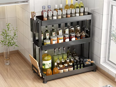 Modern Kitchen Multi Tiered Storage Rack Organizing Spices Oil And Condiment Bottles 3d model