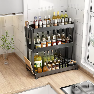 Modern Kitchen Multi Tiered Storage Rack Organizing Spices Oil And Condiment Bottles 3d model