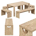 Modern Light And Dark Wooden Table And Bench Set Design Options 3d model