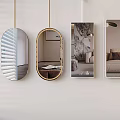 Stylish Wall Mounted Mirrors in Modern Interior With Various Shapes Frames And Reflected Sofa Bed Decor 3d model