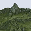 Natural Garden Landscape With Green Meadow Winding Path Mountain Peak And Rolling Hills