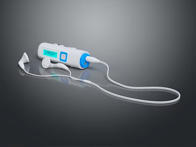 White And Blue Portable Music Player With Earphones And Digital 3d model