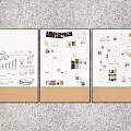 Creative Wall With Bulletin Boards Displaying Photos Charts And Notes 3d model