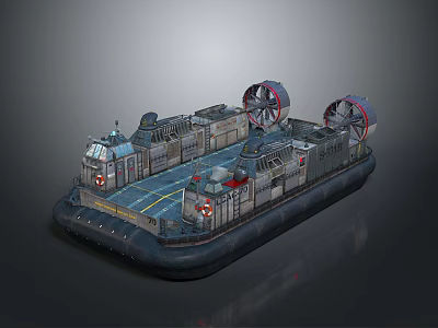Modern Hovercraft With Large Propellers And Metal Deck Structure Design 3d model