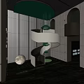Elegant Modern Hotel Lobby With Spiral Staircase White Railing And Crystal Chandelier